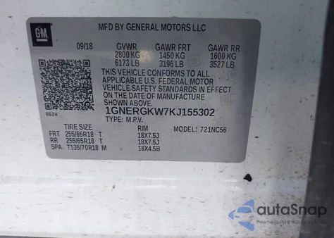 2019 Chevrolet Traverse 1Lt z USA, uszkodzony, nr VIN 1GNERGKW7KJ155302